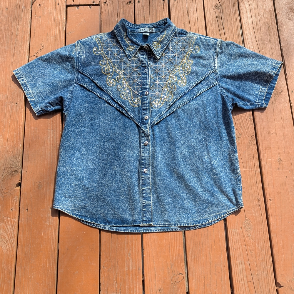 Embroidered Denim Button Down Shirt